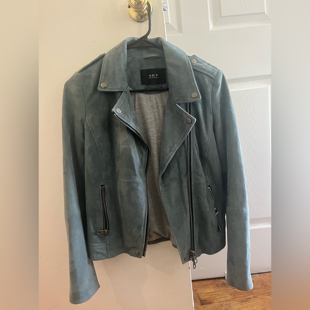 SET Urban Delux light blue suede moto jacket